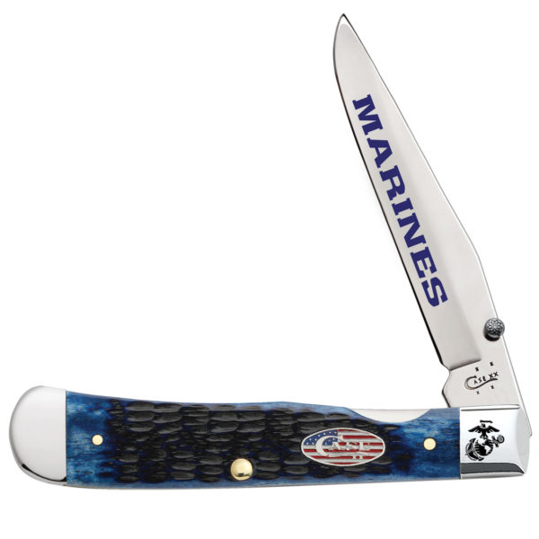 CASE XX KNIFE 13176 USMC NAVY BLUE BONE TRAPPERLOCK (6154LC SS)